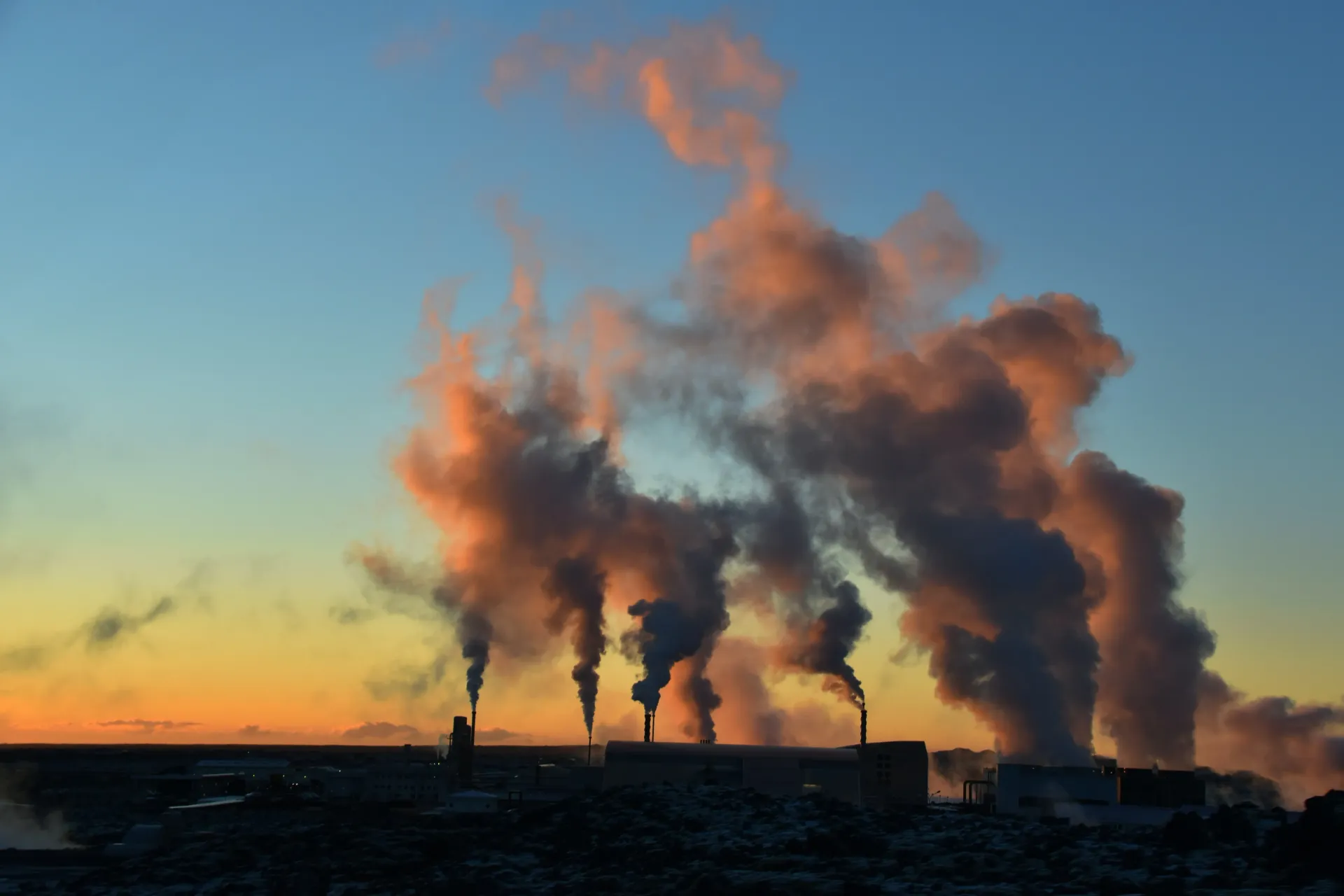 Geothermal power station in Iceland's volcanic landscape