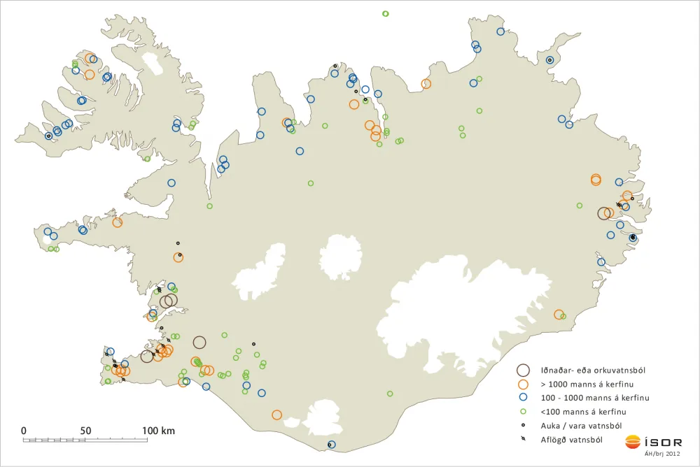 Map of water sources in Iceland